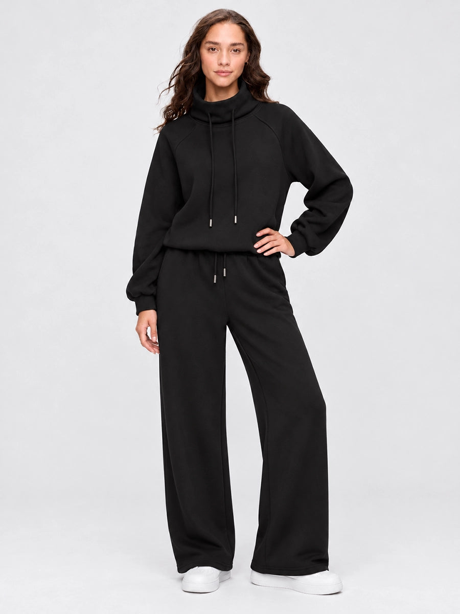 High-Neck Sweatshirt and Wide-Leg Pants Set for Casual Layering