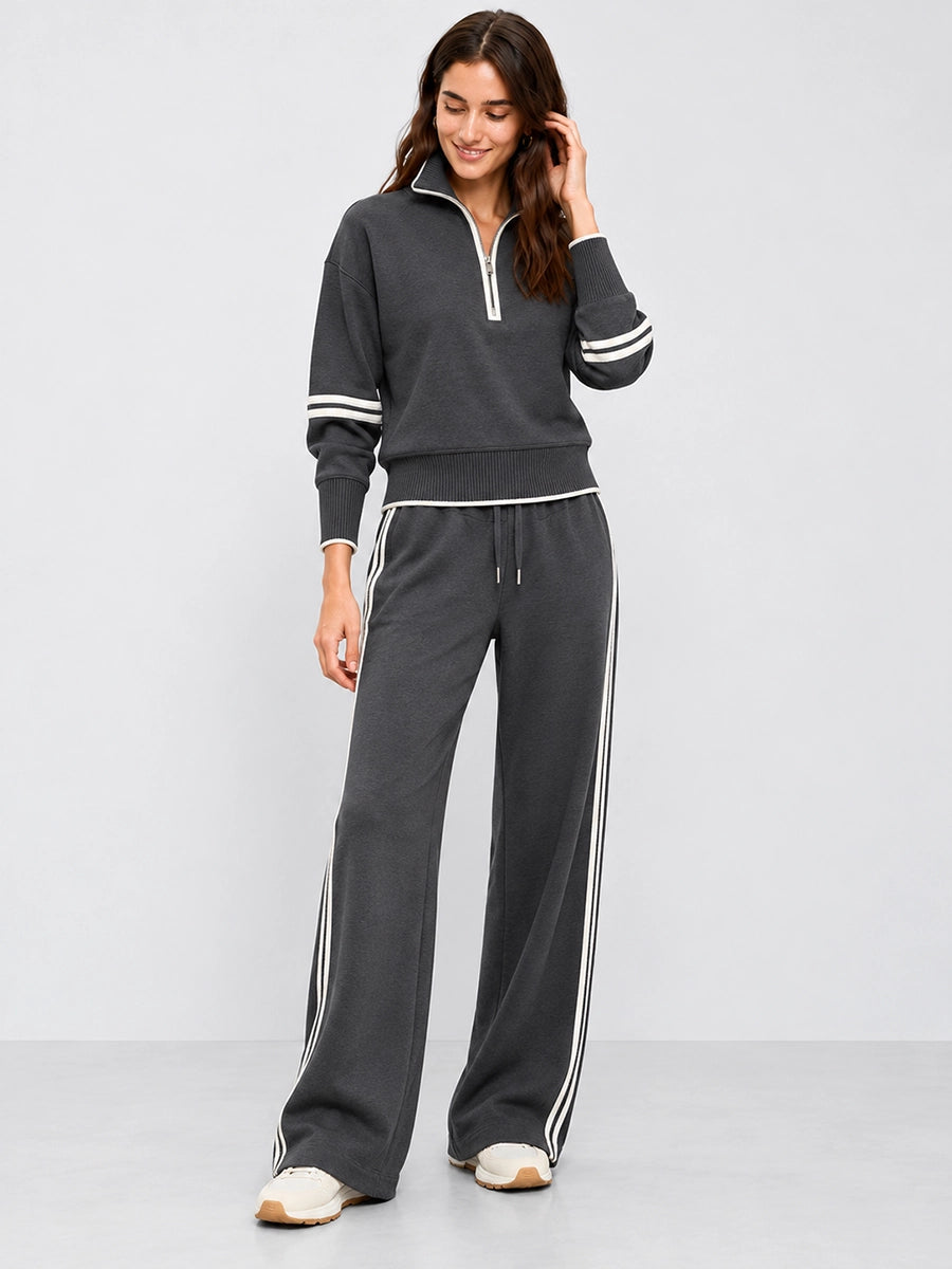 Women’s Stripe-Trim Knit Top and Wide-Leg Pants Set