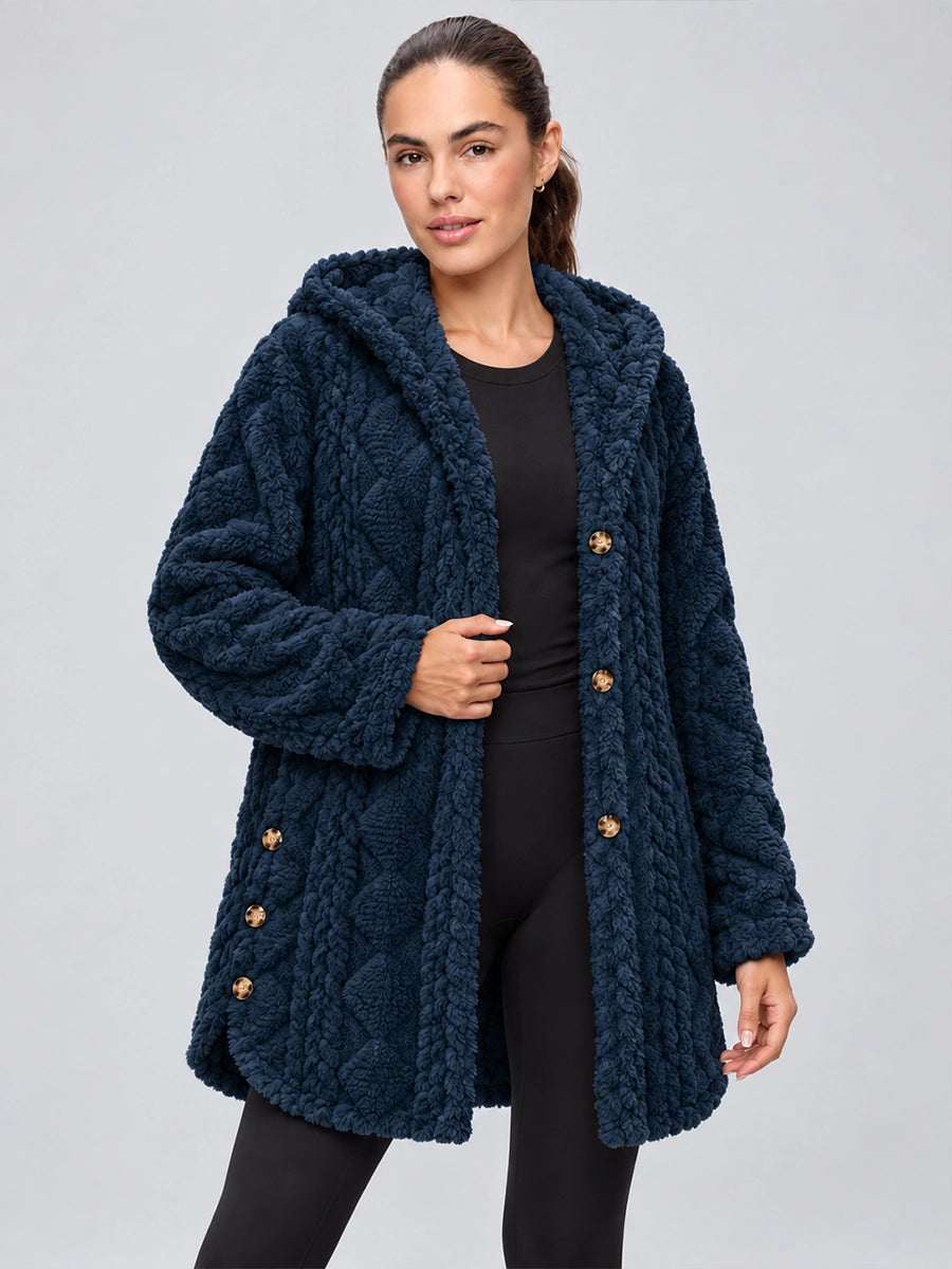 Sherpa-Style Hooded Button Jacket