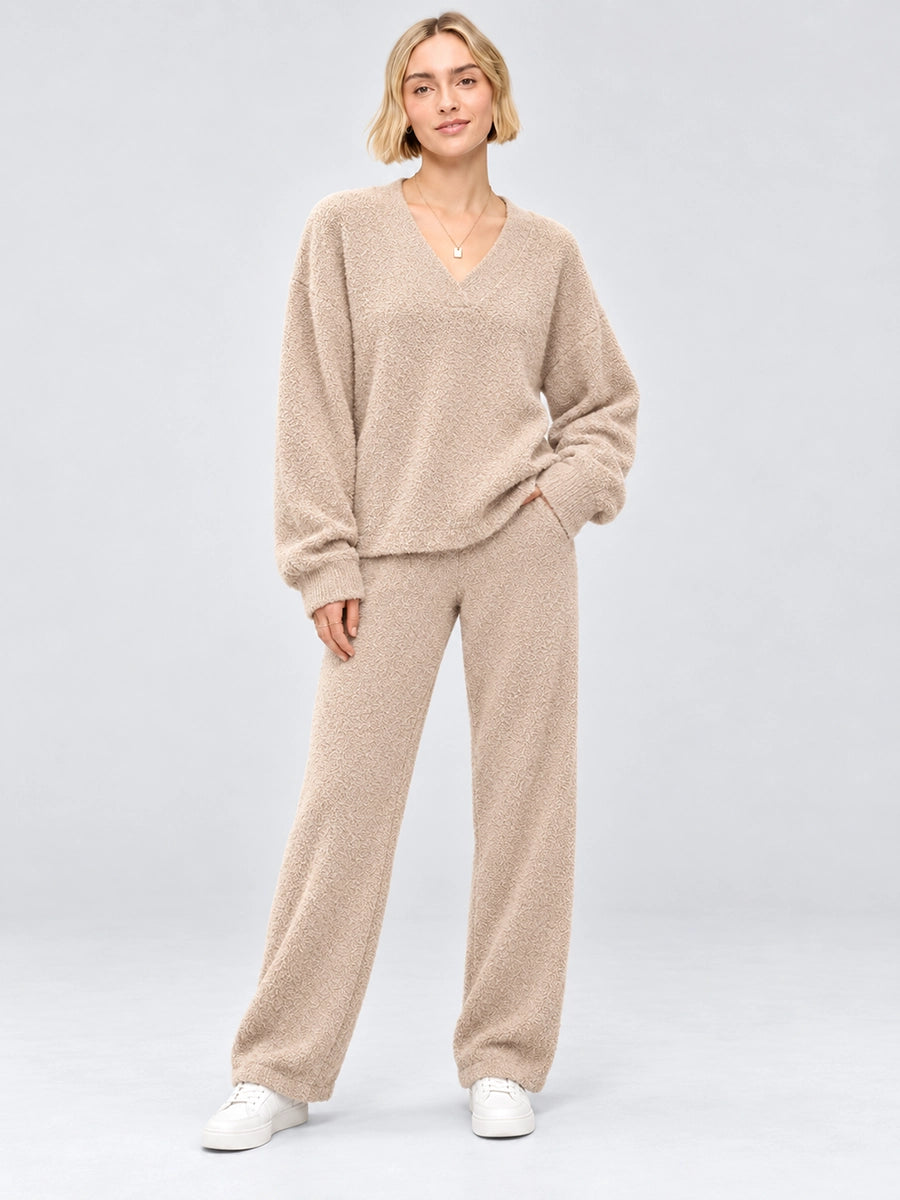 Women’s V-Neck Knit Lounge Set with Pockets