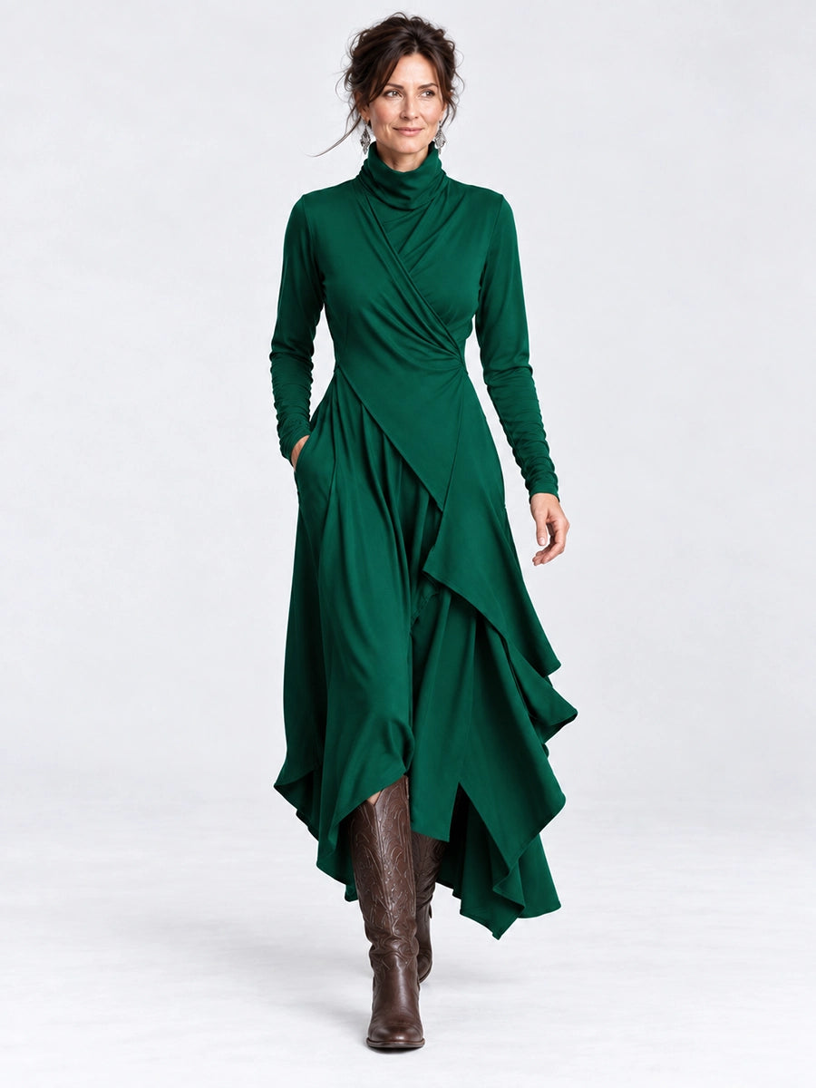 Women's Asymmetric Draped High-Neck Maxi Dress