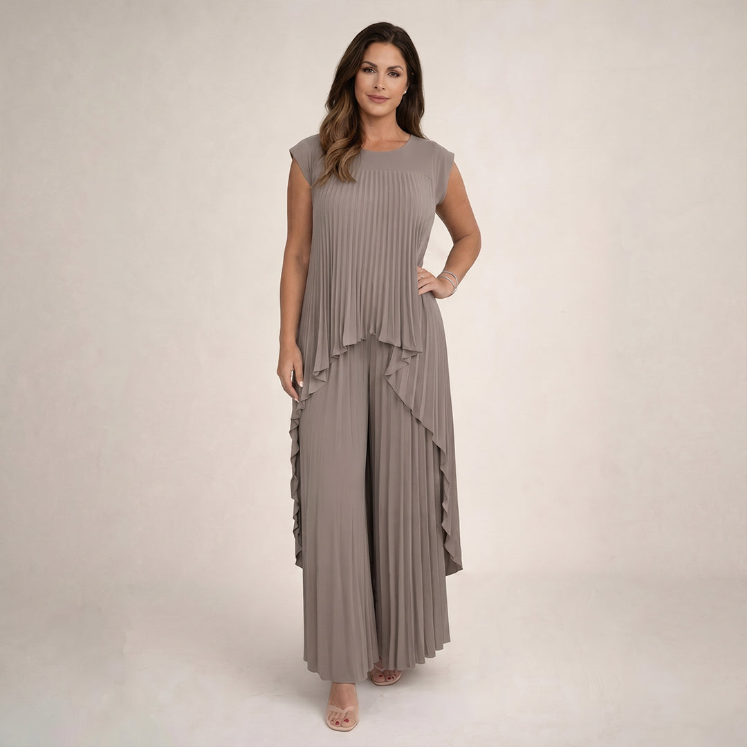 Pleated High Low Top & Trouser Two Piece Set