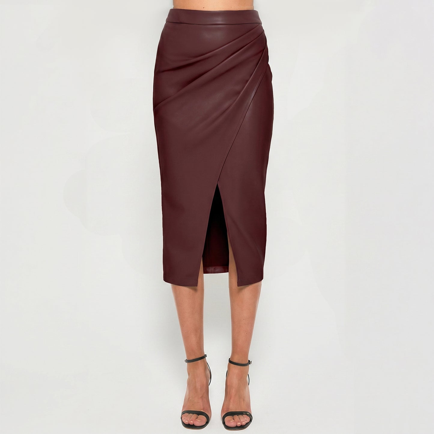 Pleated Split PU Leather Skirt