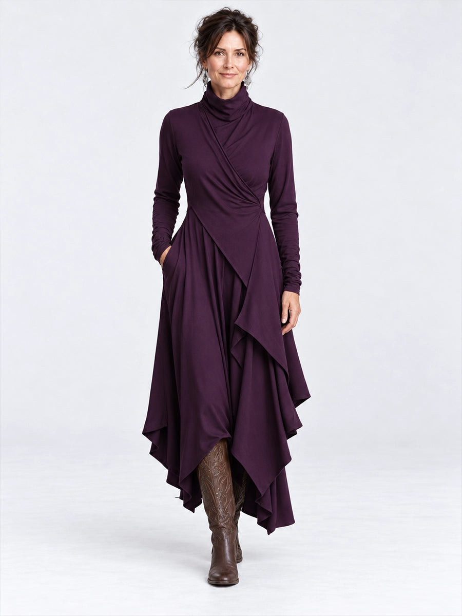 Women's Asymmetric Draped High-Neck Maxi Dress
