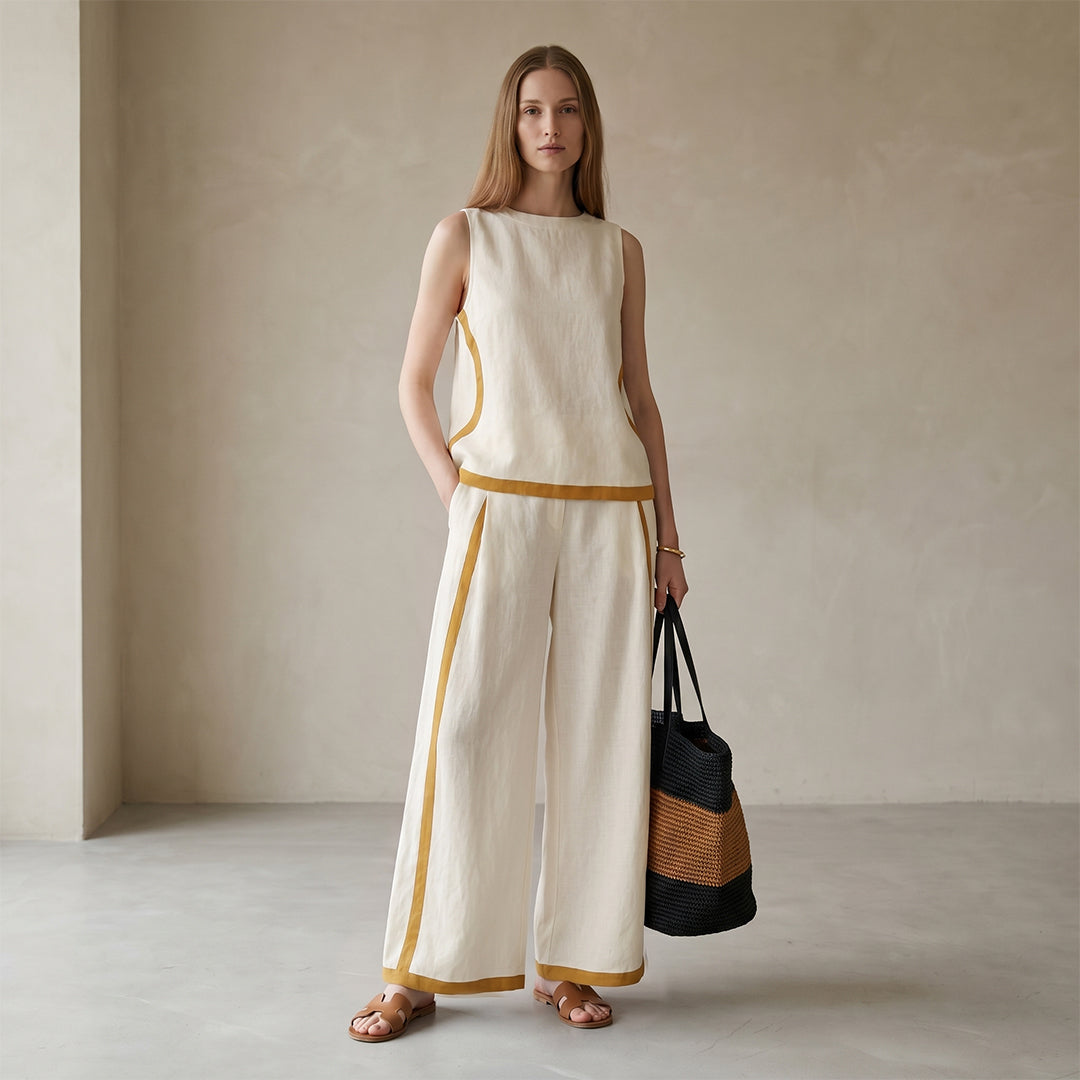Casual Sleeveless Top & Wide Leg Pants Set