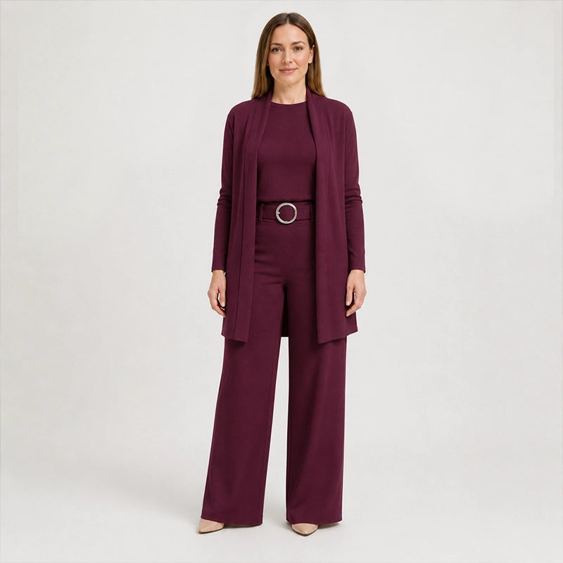 3-Piece Ribbed Knit Travel & Lounge Set (Cardigan + Tank + Wide-Leg Pants)