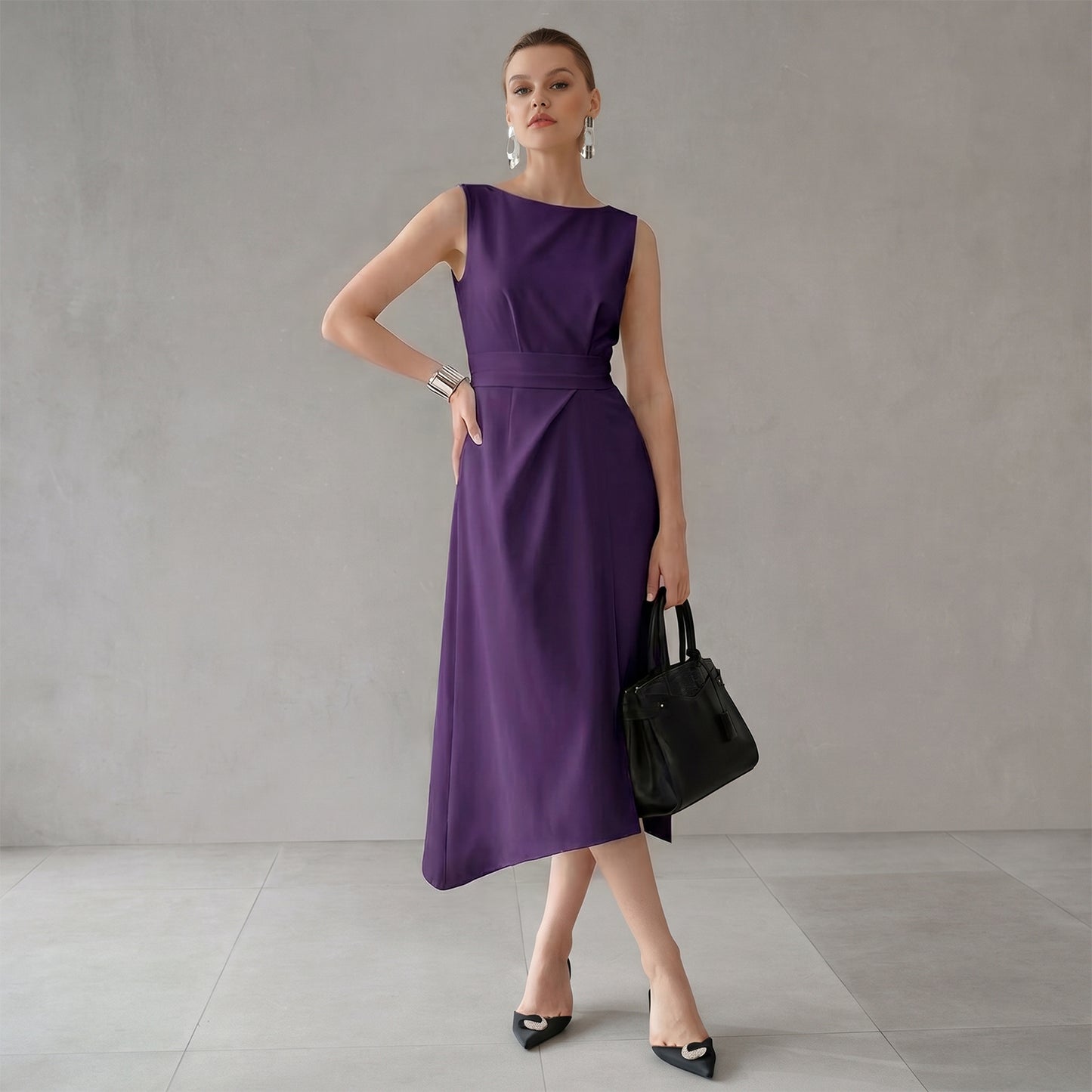 Round Neck Sleeveless Midi Dress
