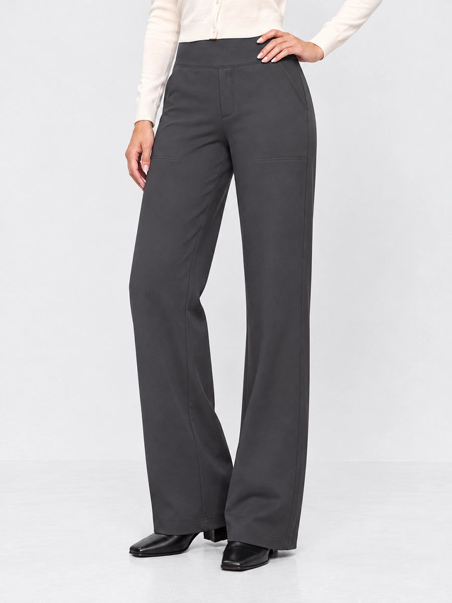 Fleece-Lined High-Waist Straight-Leg Pants for Chilly Days