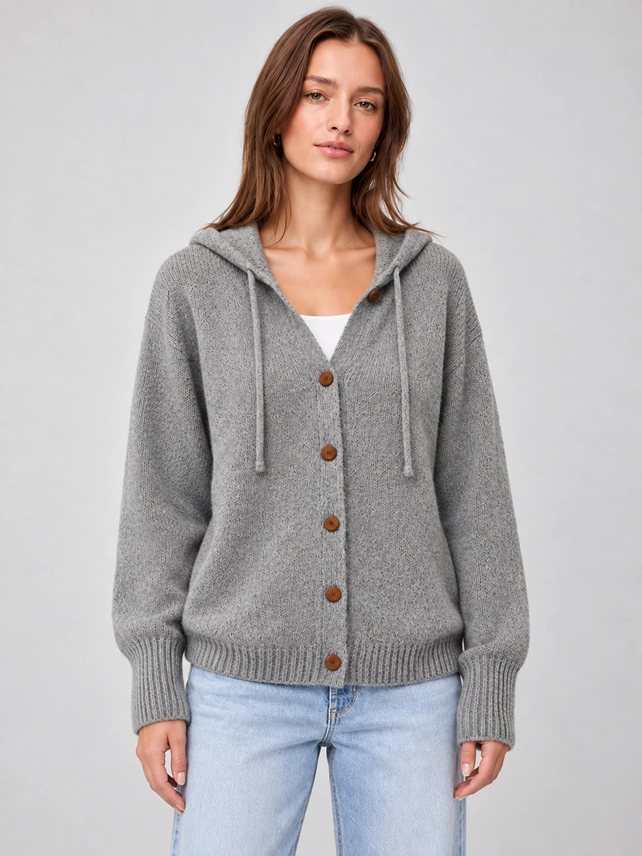 Women's Button-Front Hooded Knit Cardigan