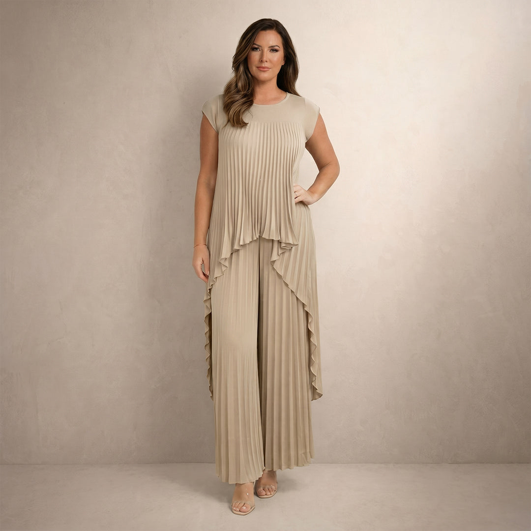 Pleated High Low Top & Trouser Two Piece Set