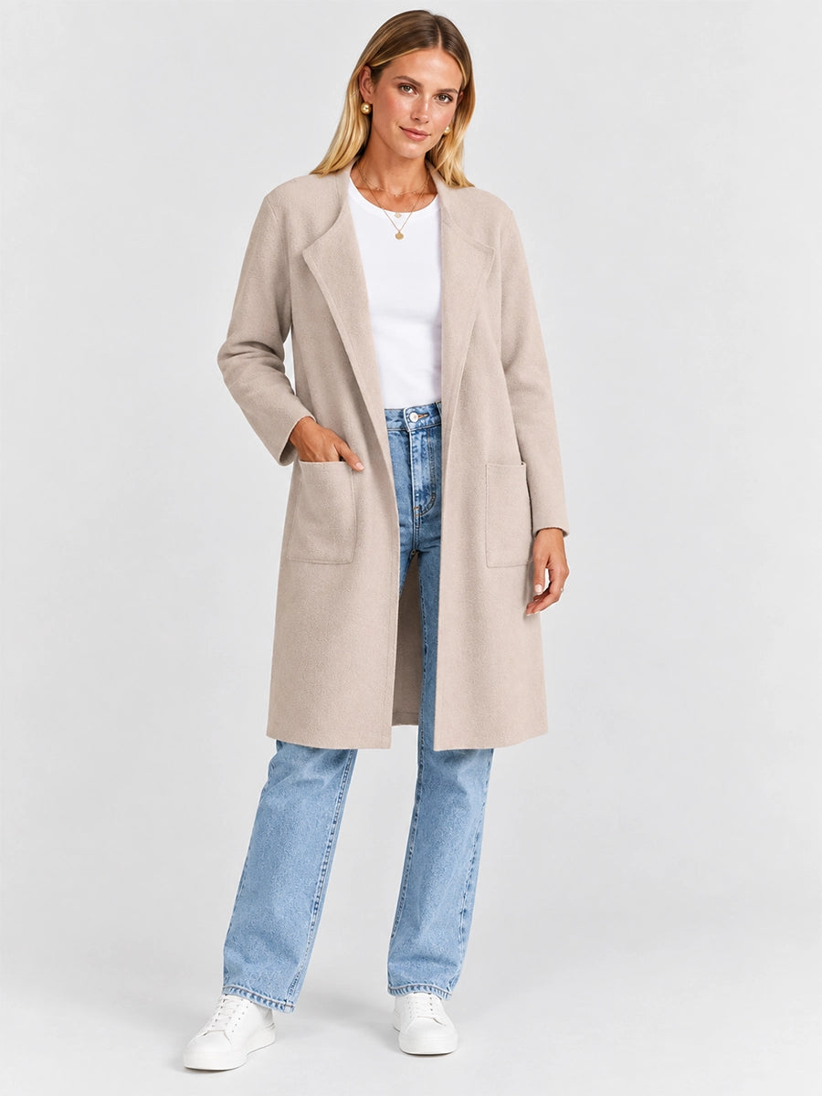 Women's Long Wool-Look Cardigan Coat with Pockets