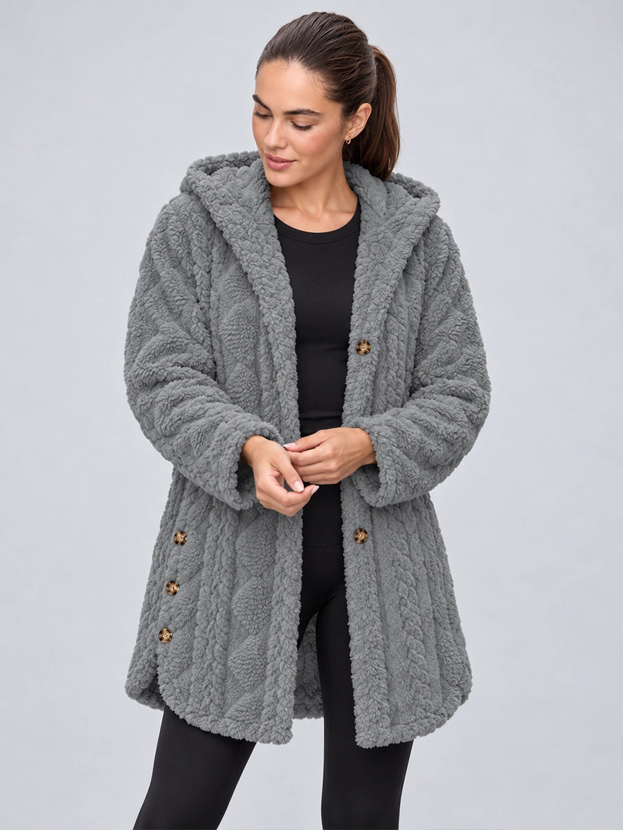 Sherpa-Style Hooded Button Jacket