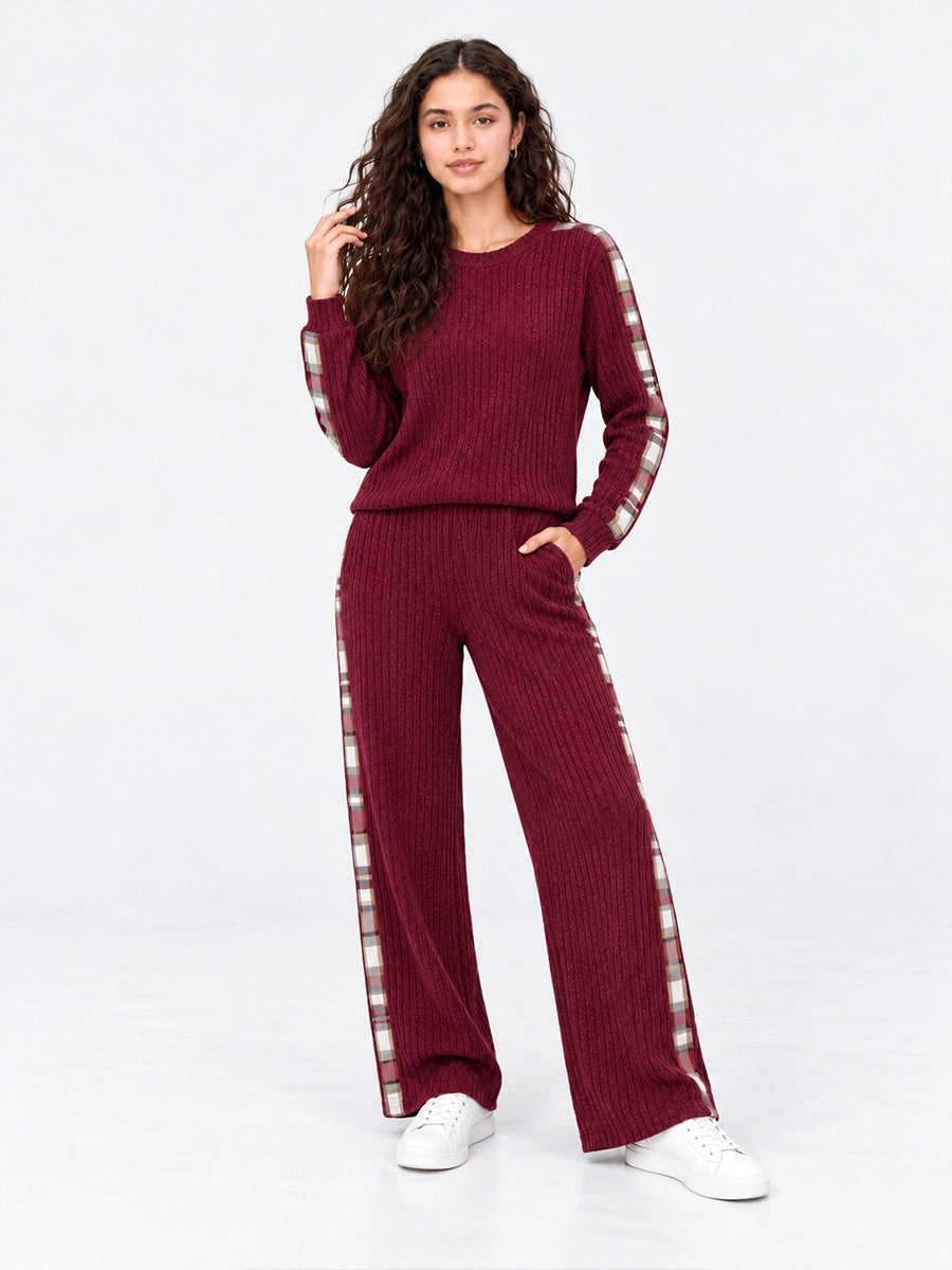 Pattern-Trim Knit Top and Pants Set