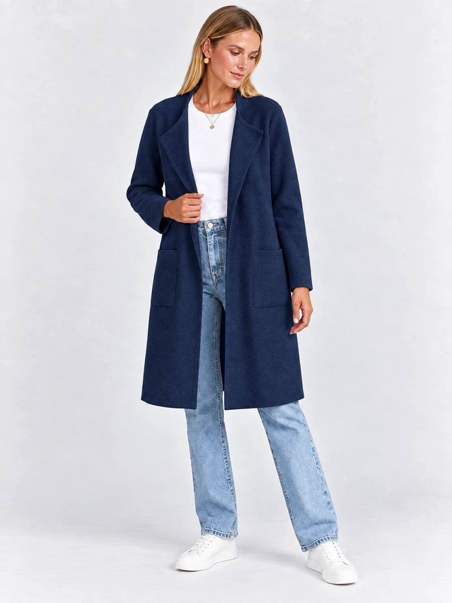 Women's Long Wool-Look Cardigan Coat with Pockets
