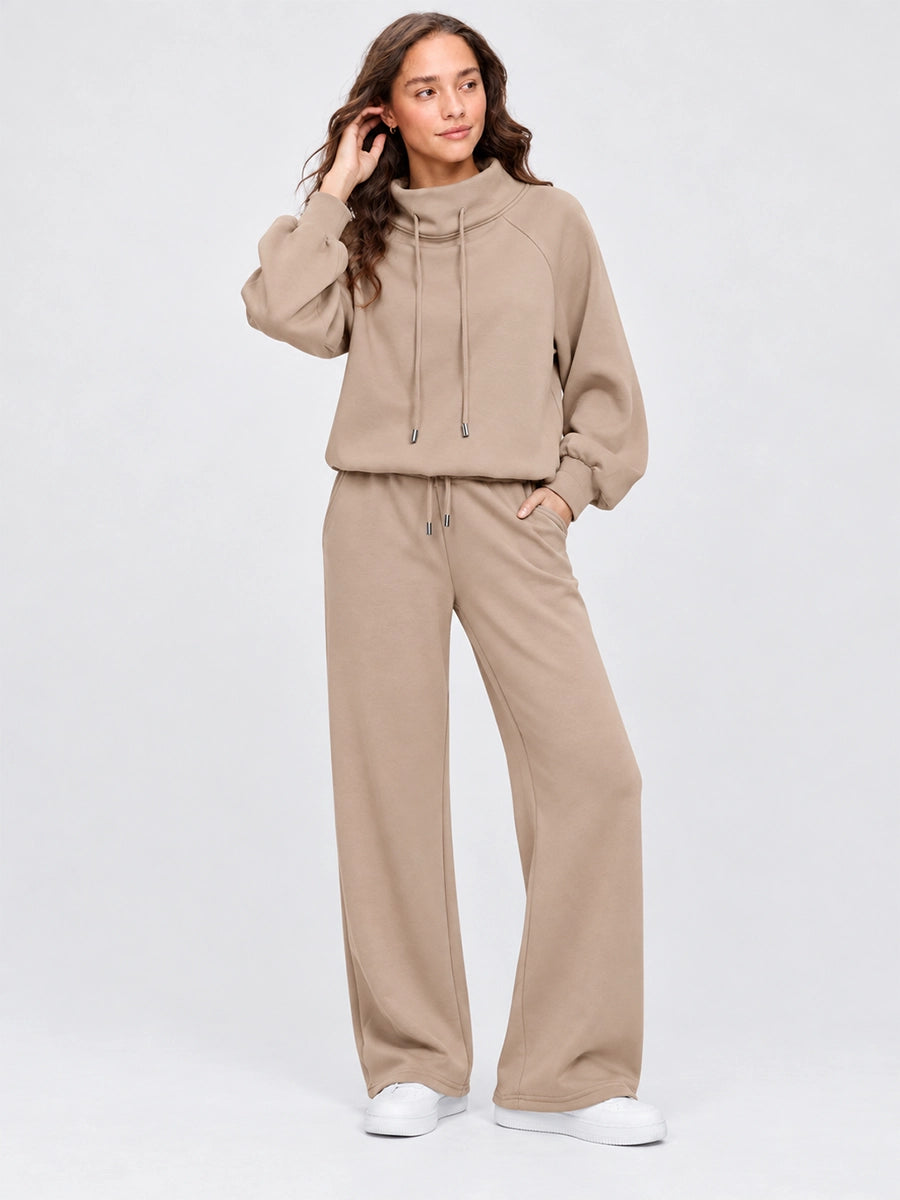 High-Neck Sweatshirt and Wide-Leg Pants Set for Casual Layering