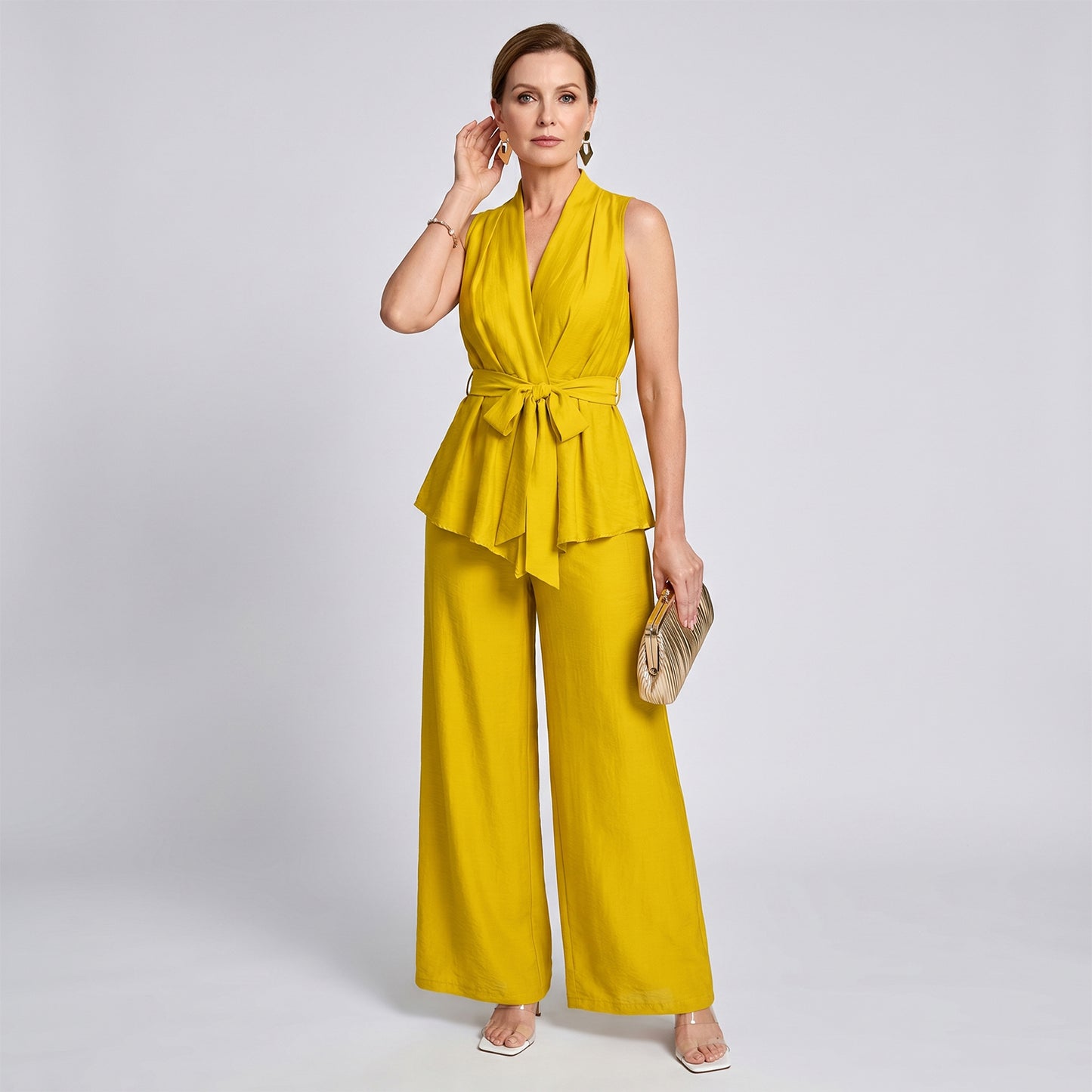 Sleeveless Knot Waist Top & Wide Leg Pants Set
