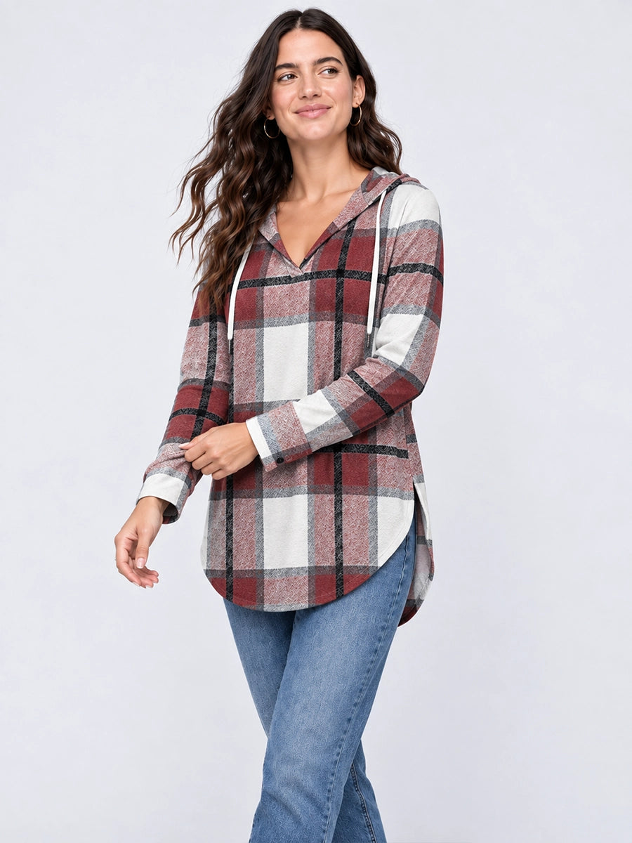 Women's V-Neck High-Low Tunic Hoodie