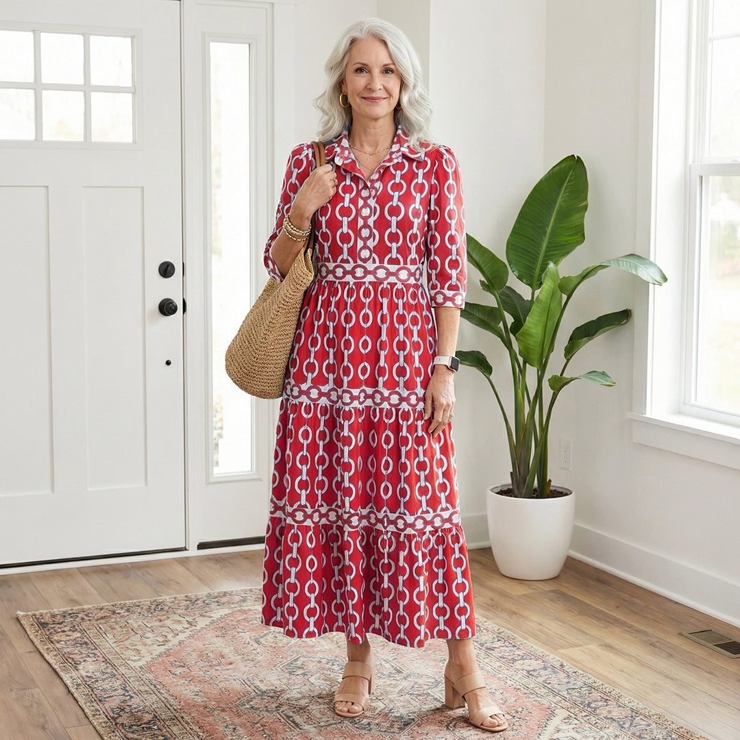 Lapel Printed Dress