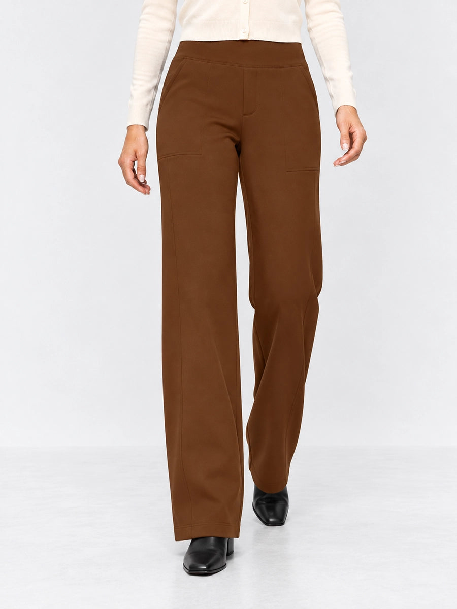 Fleece-Lined High-Waist Straight-Leg Pants for Chilly Days