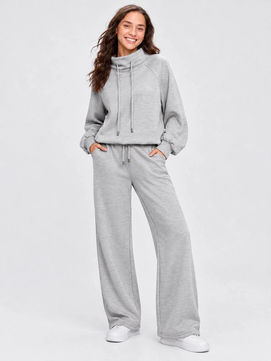 High-Neck Sweatshirt and Wide-Leg Pants Set for Casual Layering