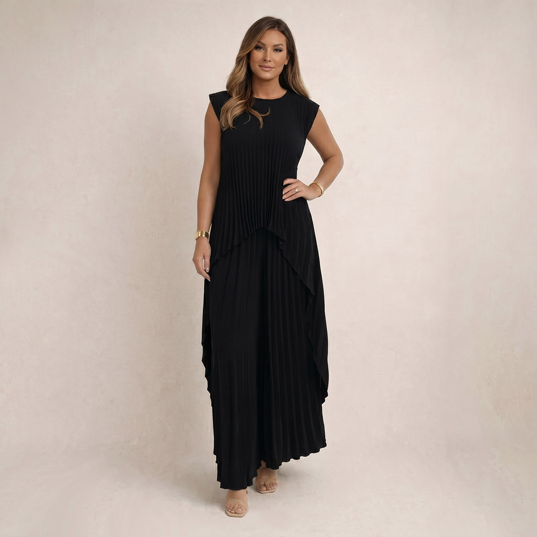 Pleated High Low Top & Trouser Two Piece Set