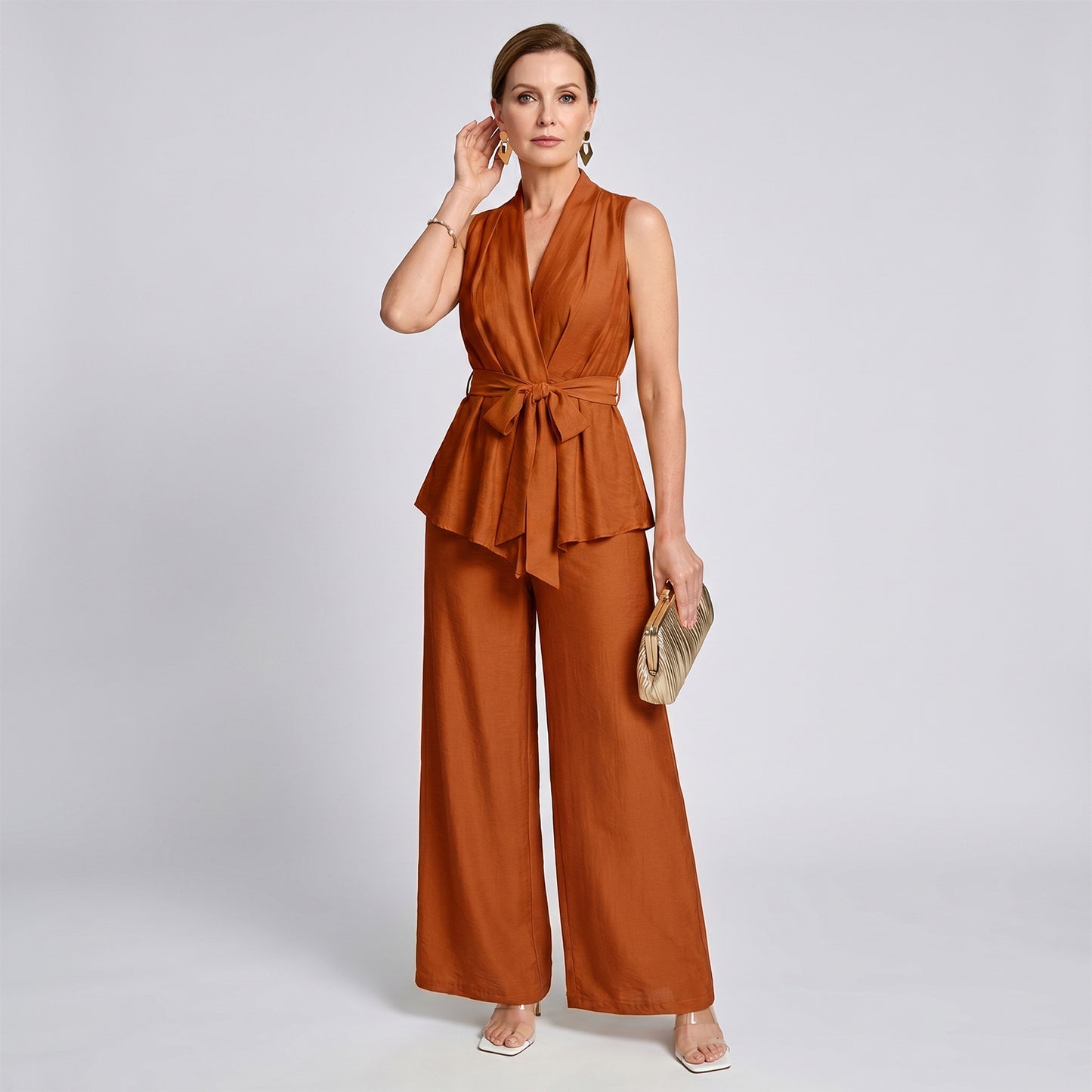 Sleeveless Knot Waist Top & Wide Leg Pants Set