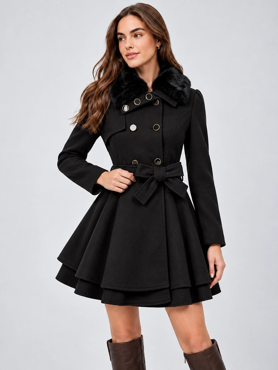 Faux-Fur Collar Wool-Look Long Coat