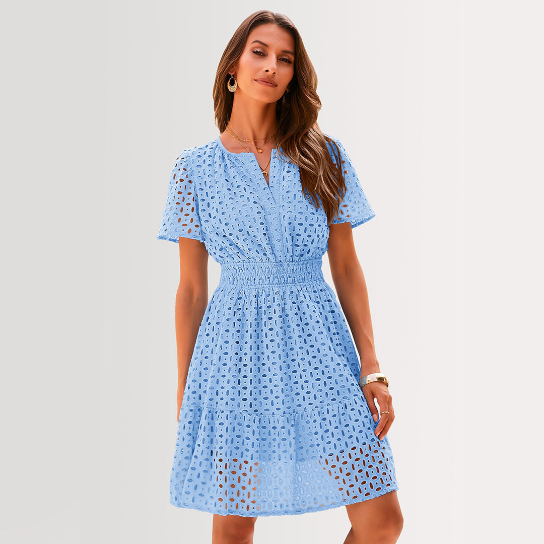 Women Summer Short Dress V Neck Short
