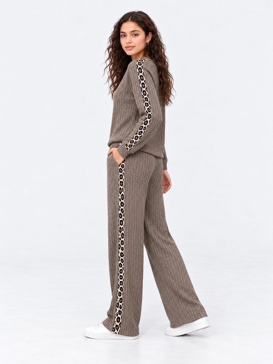 Pattern-Trim Knit Top and Pants Set