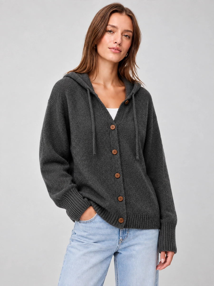 Women's Button-Front Hooded Knit Cardigan