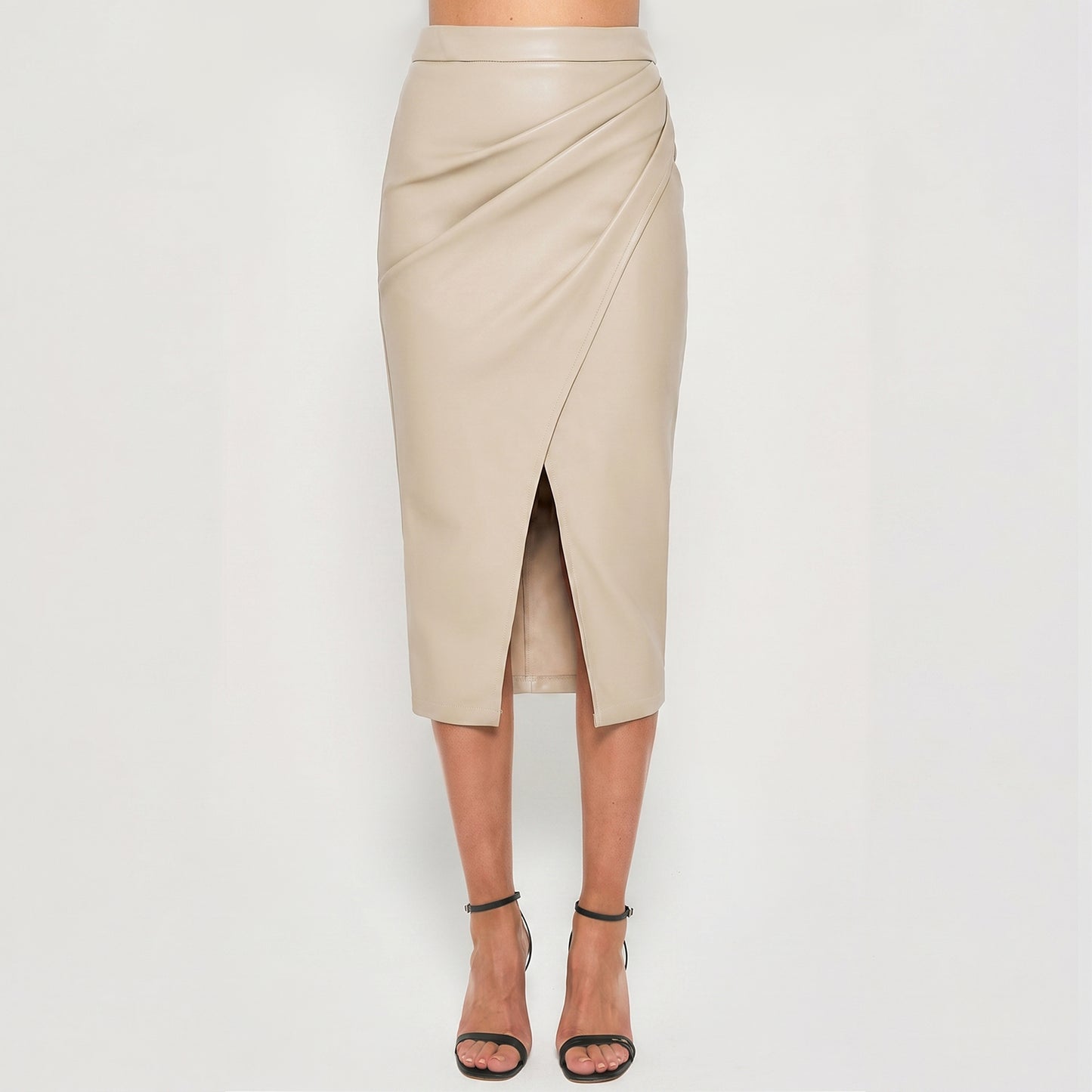 Pleated Split PU Leather Skirt