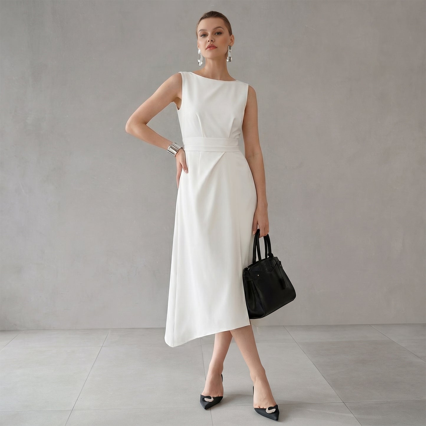 Round Neck Sleeveless Midi Dress