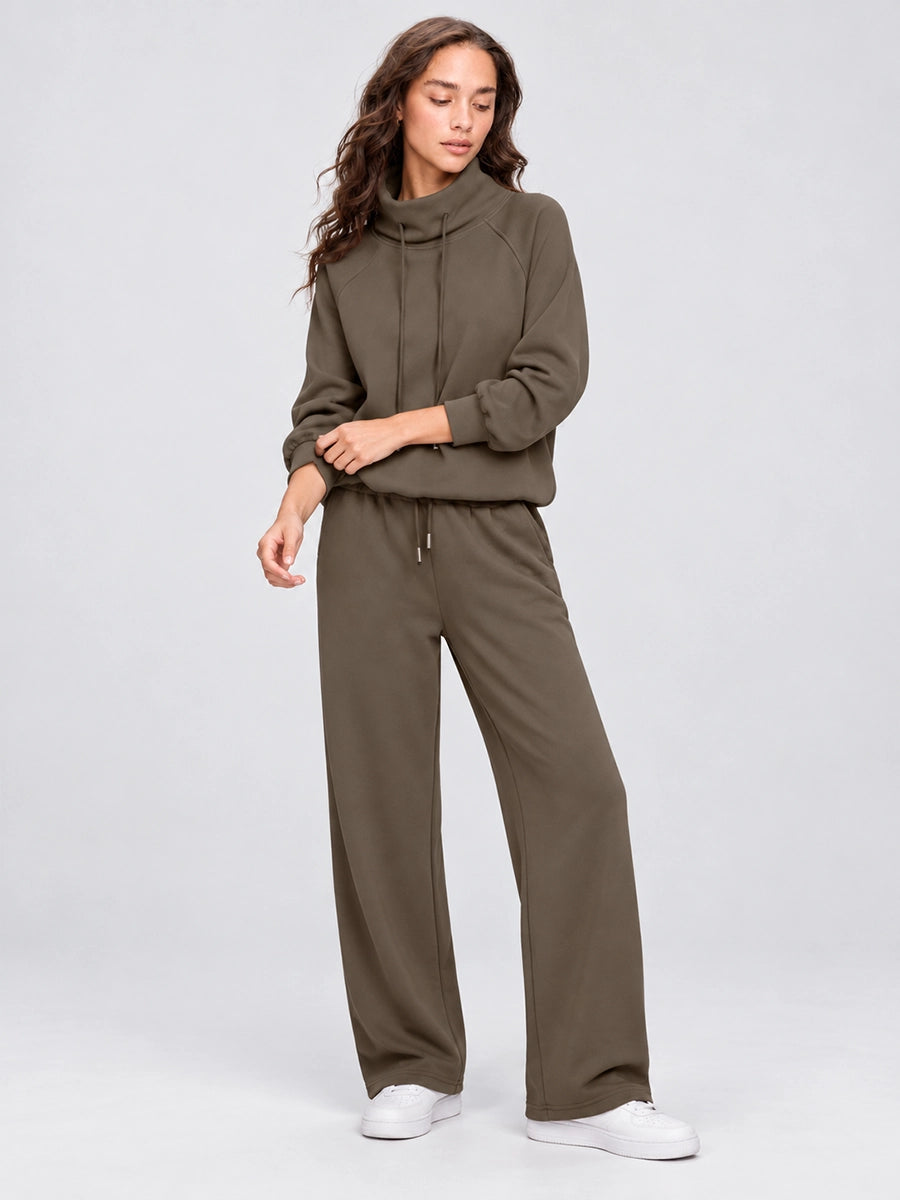 High-Neck Sweatshirt and Wide-Leg Pants Set for Casual Layering