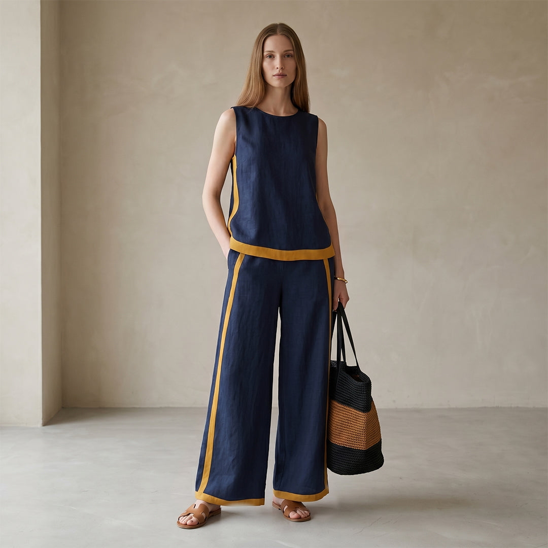 Casual Sleeveless Top & Wide Leg Pants Set