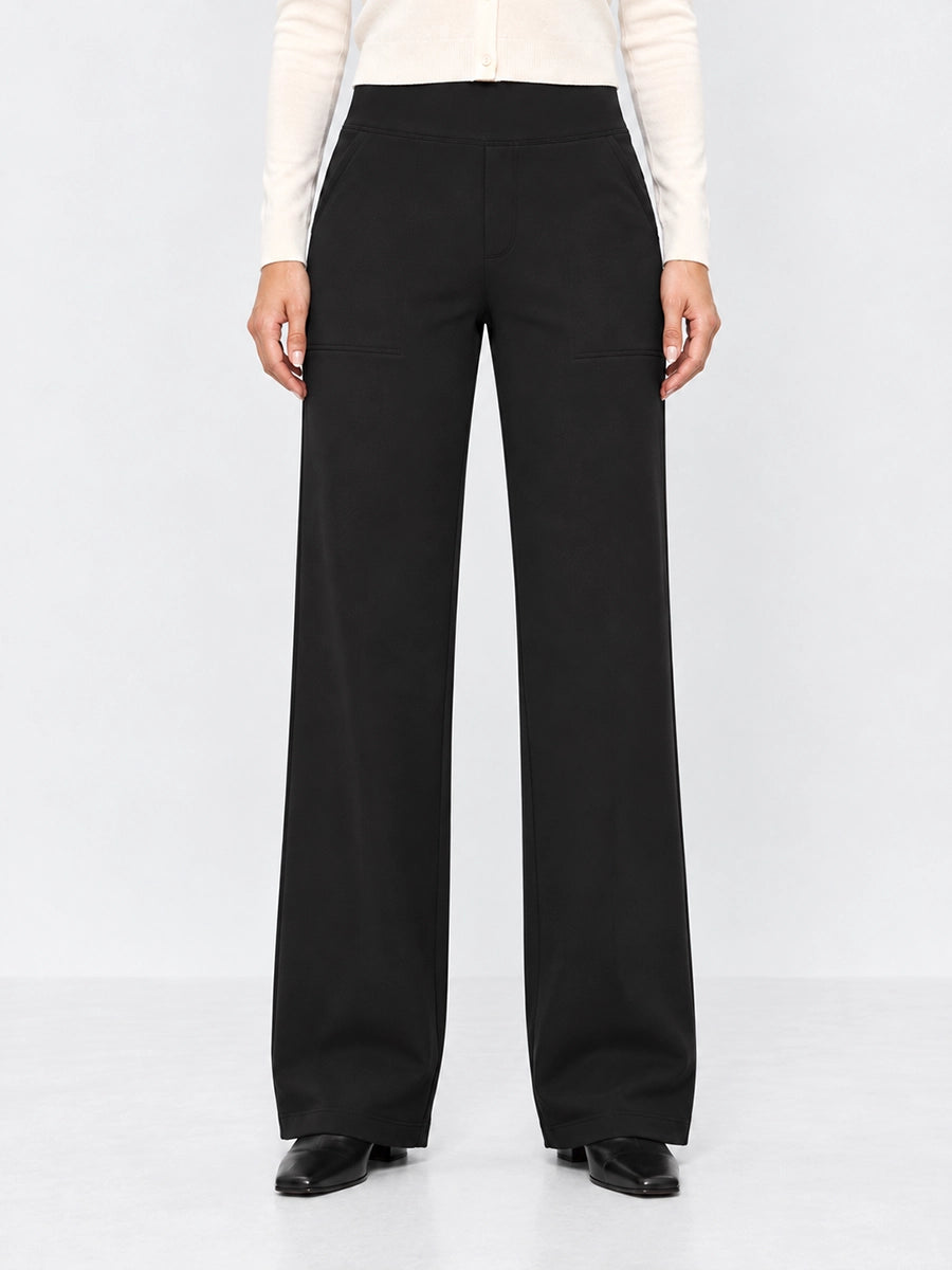 Fleece-Lined High-Waist Straight-Leg Pants for Chilly Days
