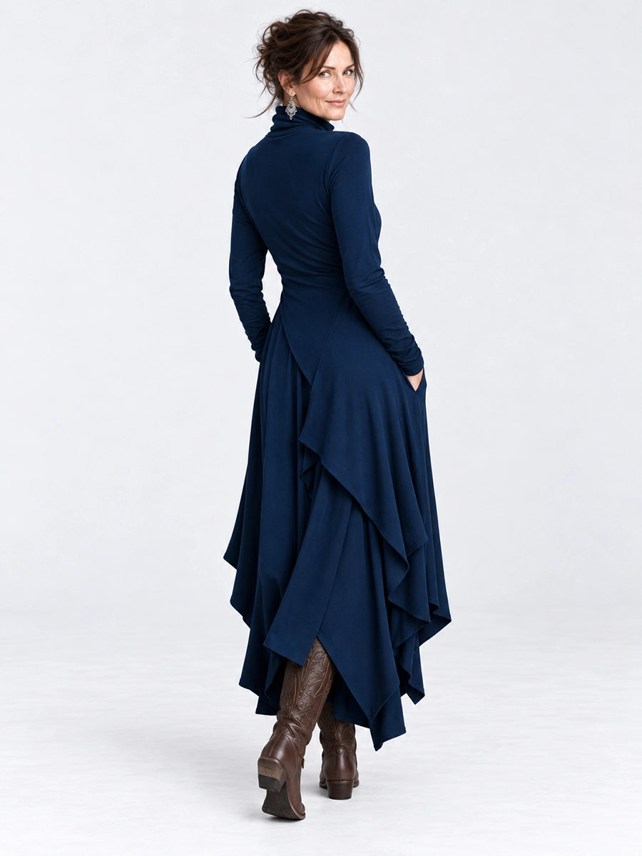Women's Asymmetric Draped High-Neck Maxi Dress