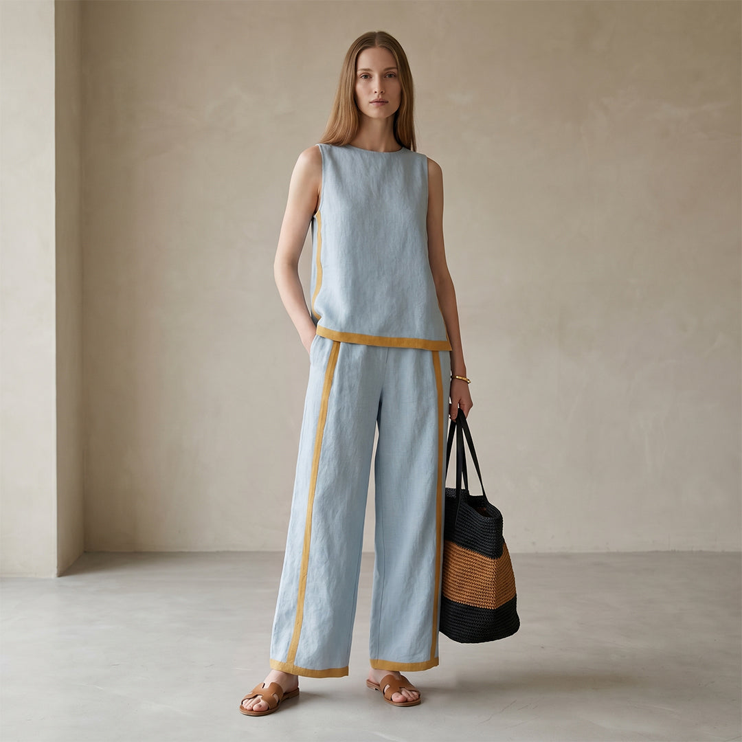 Casual Sleeveless Top & Wide Leg Pants Set