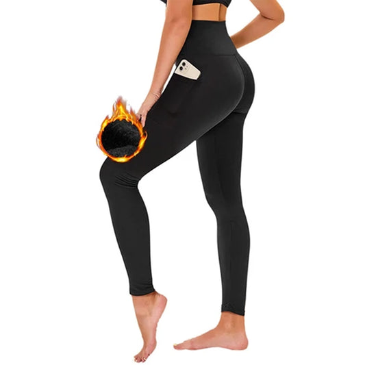 Fleece Lined Leggings for Women with Pockets