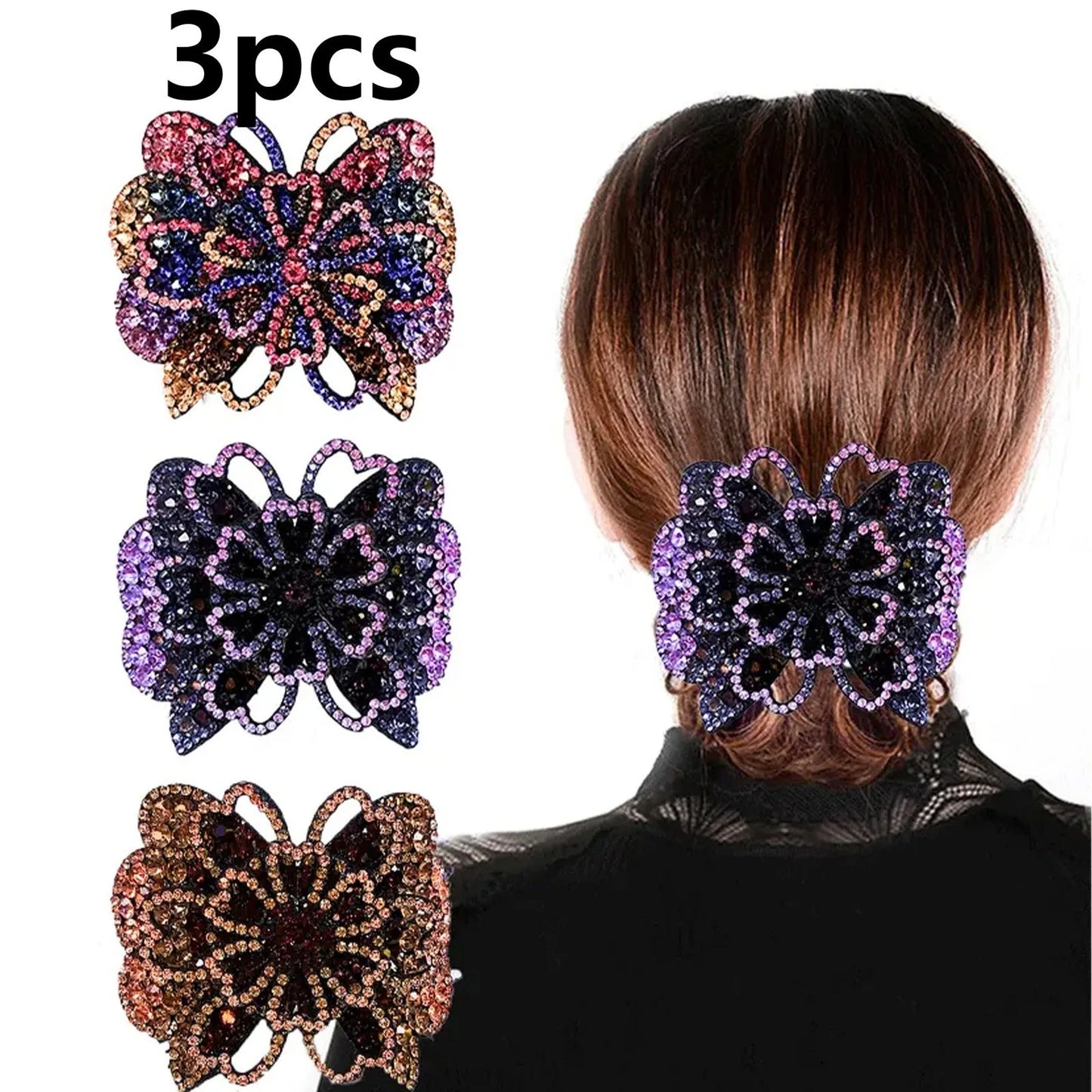 Vintage Crystal Flower Hair Clips – Set of 3 – product image 1