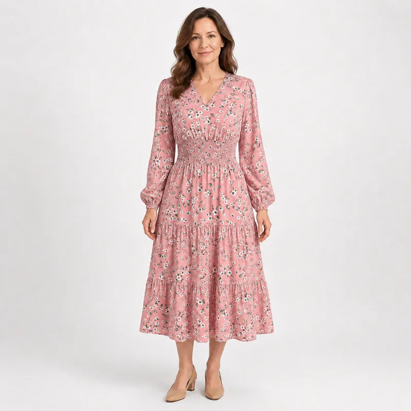 Women’s Floral V-Neck Long-Sleeve Maxi Dress