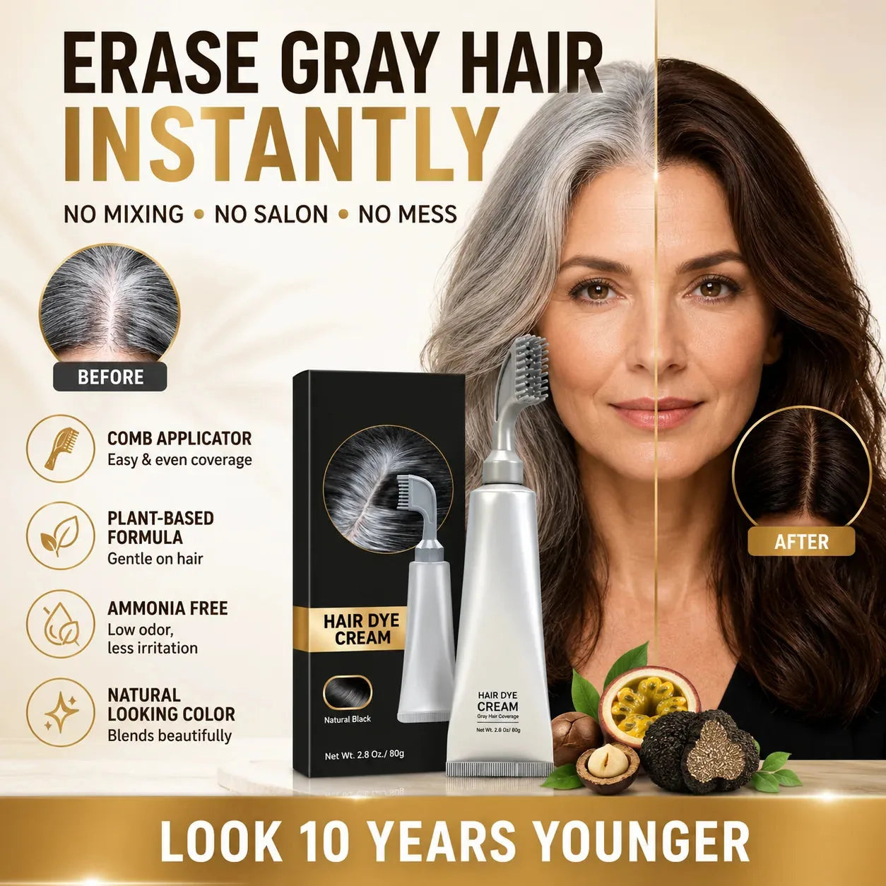 Instant Gray Coverage Hair Dye Comb – 80g – product image 1