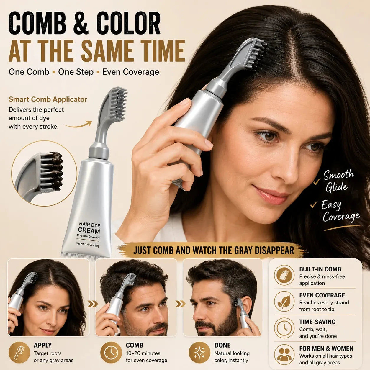 Instant Gray Coverage Hair Dye Comb – 80g – product image 3