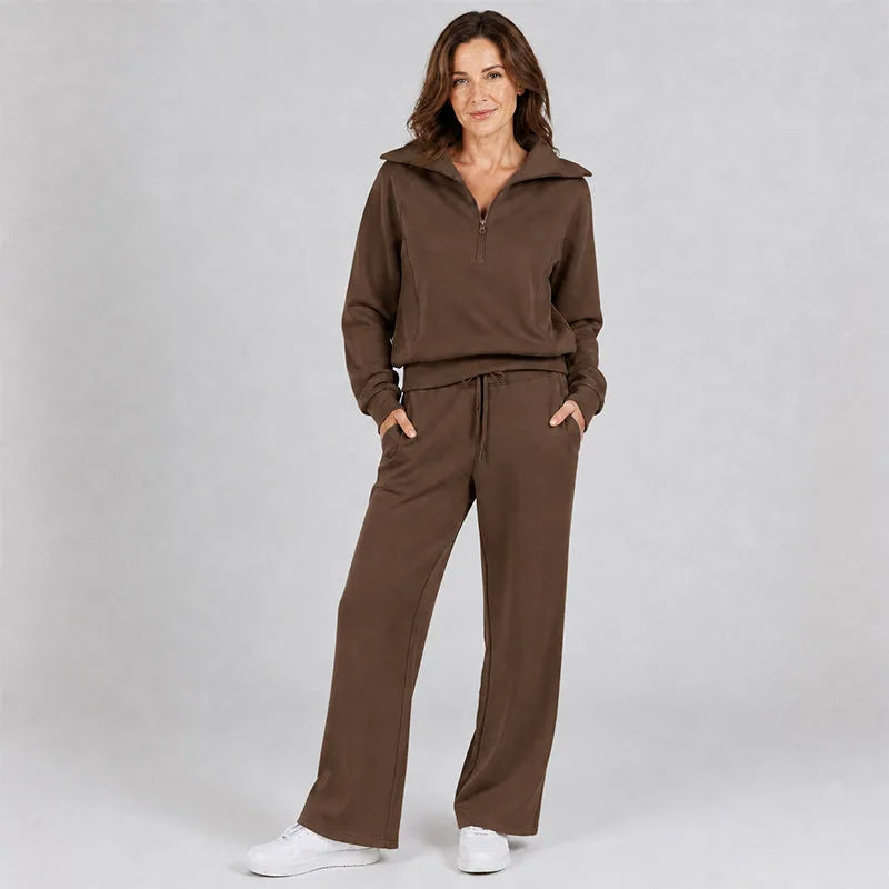 Women’s Half-Zip Lounge Set with Wide-Leg Pants