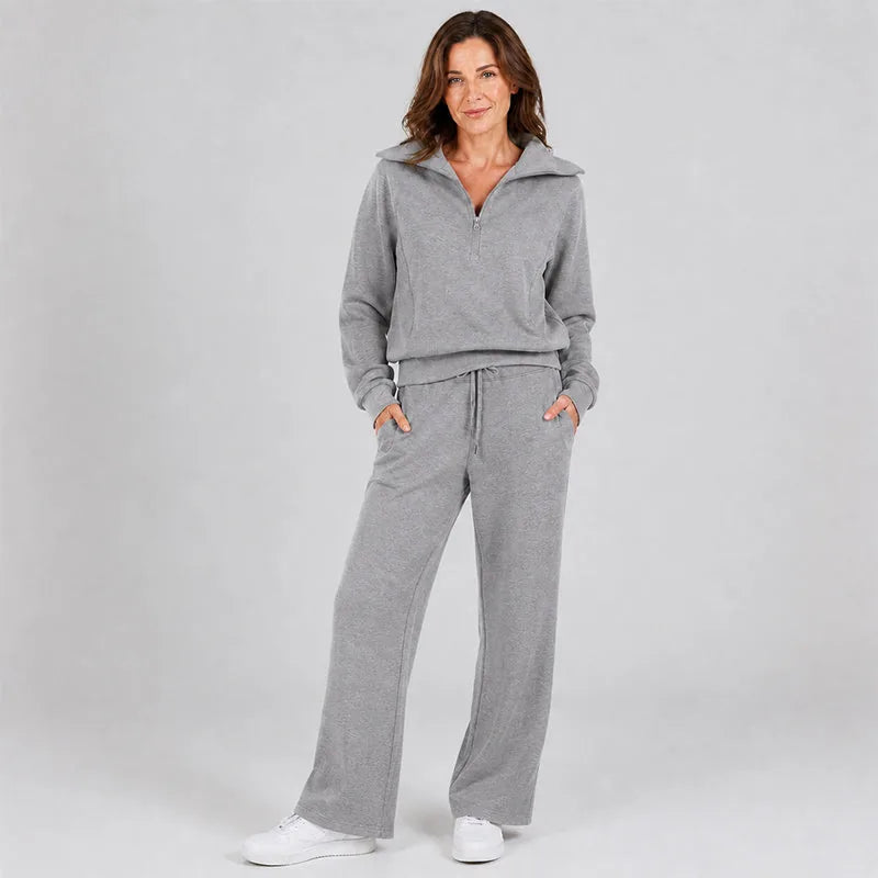 Women’s Half-Zip Lounge Set with Wide-Leg Pants