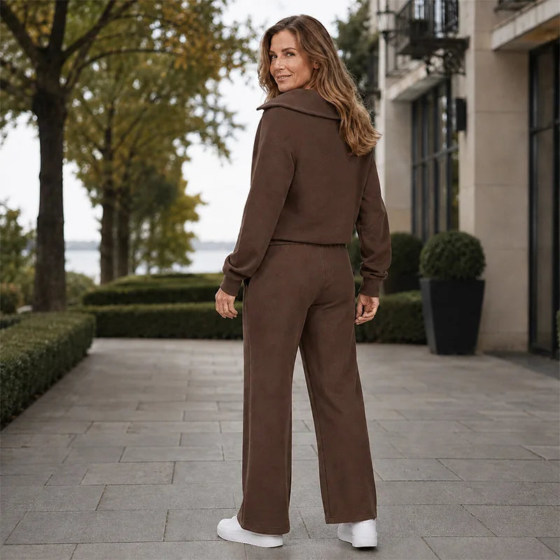 Women’s Half-Zip Lounge Set with Wide-Leg Pants