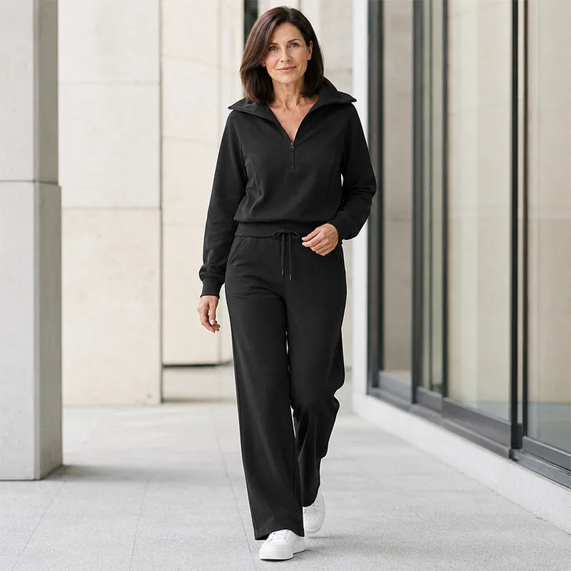 Women’s Half-Zip Lounge Set with Wide-Leg Pants