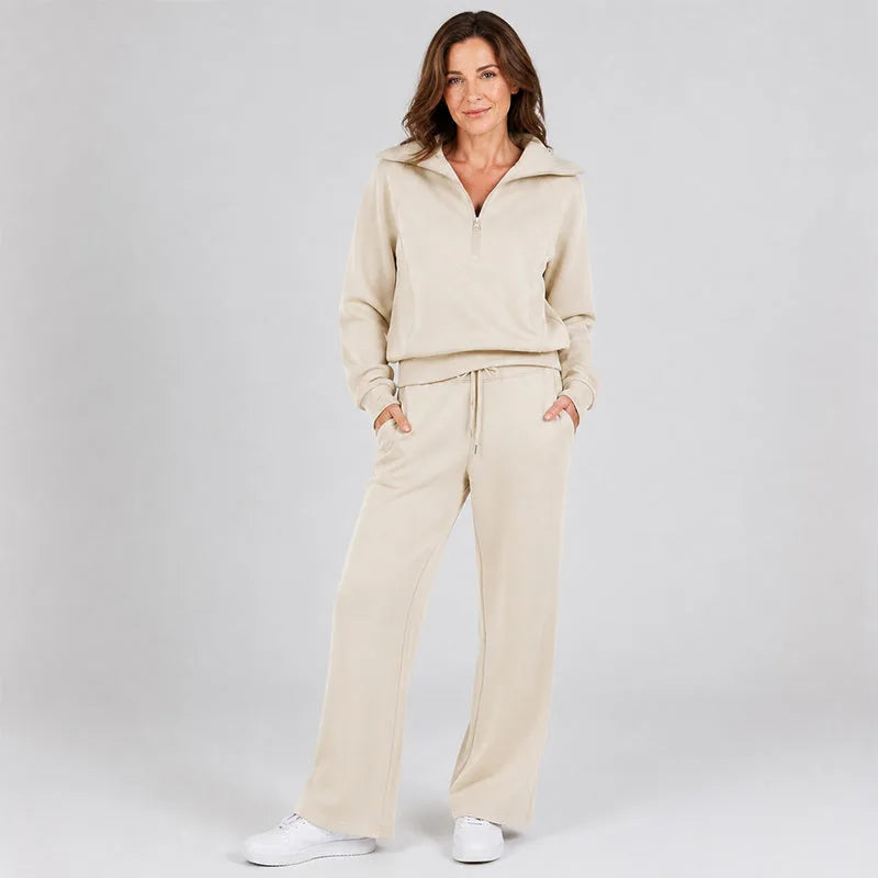 Women’s Half-Zip Lounge Set with Wide-Leg Pants