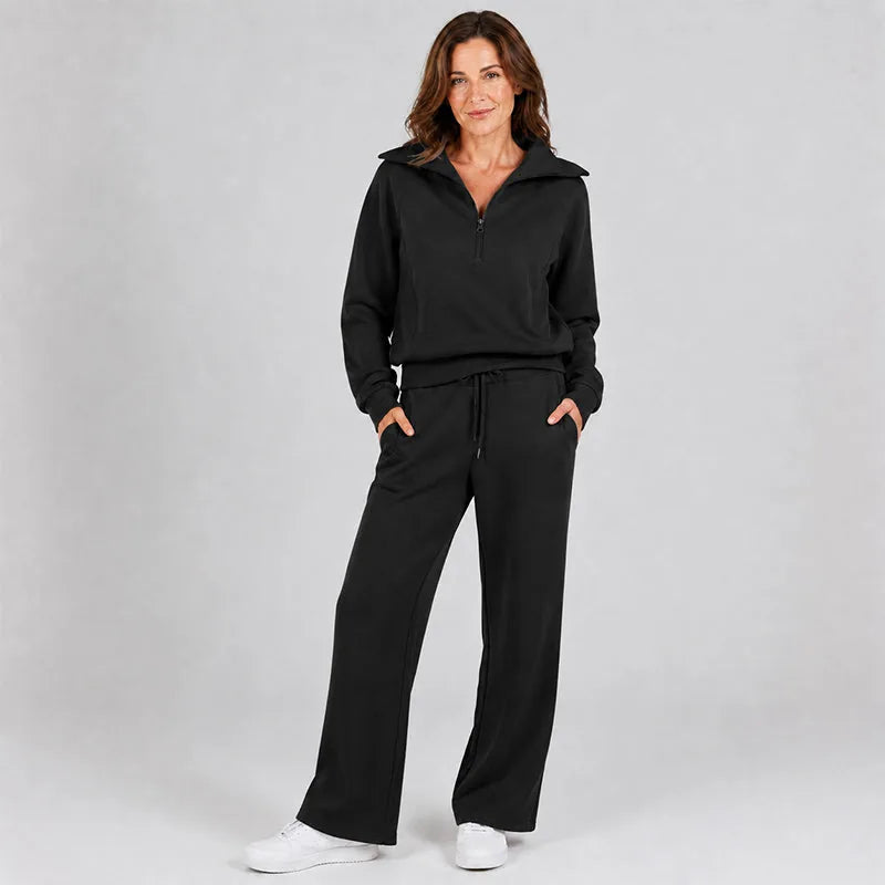 Women’s Half-Zip Lounge Set with Wide-Leg Pants