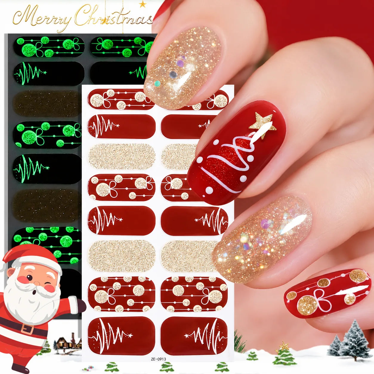 Glow-in-the-Dark Christmas Nail Sticker Set – 7 Sheets