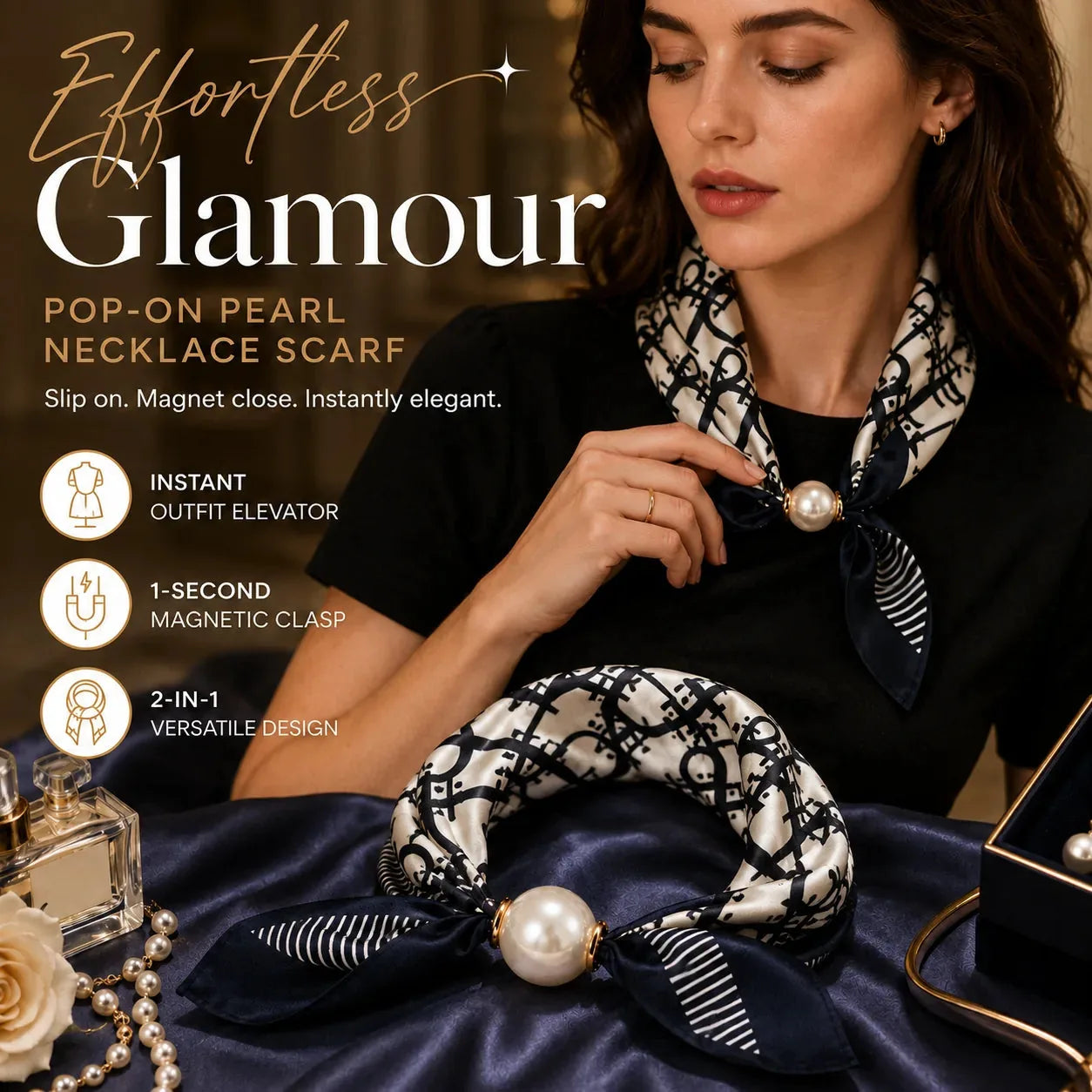 Pearl-Ring Pull-Through Scarf Necklace – product image 3
